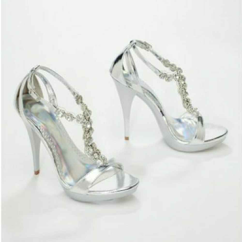 Michelangelo Silver Crystal Heels Sandals Bridal